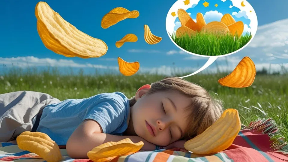 A chipsről álmodó gyermek képe, amely a vágyakat és a boldogságot szimbolizálja.
