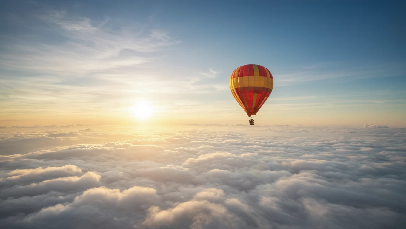 A hőlégballon felemelkedése az álom szabadságát és új lehetőségeket jelképezi.