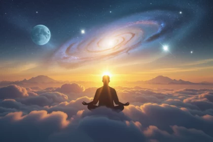 Az álmokban a meditáció és a galaxisok felfedezése a belső béke és a spirituális fejlődés szimbóluma.