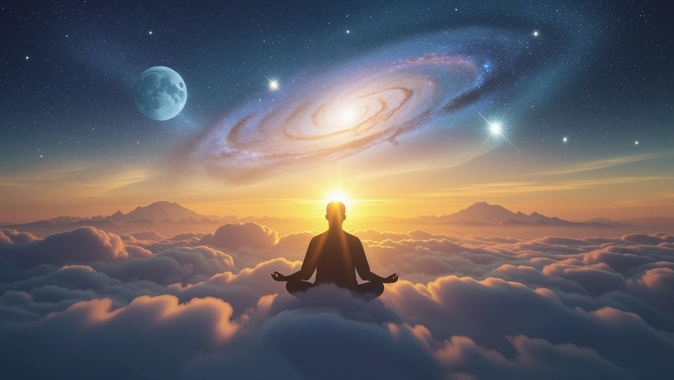 Az álmokban a meditáció és a galaxisok felfedezése a belső béke és a spirituális fejlődés szimbóluma.