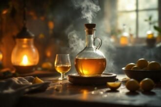 A pálinkafőzés varázslatos pillanata, ahol a gőz és az aroma egyesül, szimbolizálva az álmok beteljesülését és a hagyományok átörökítését.