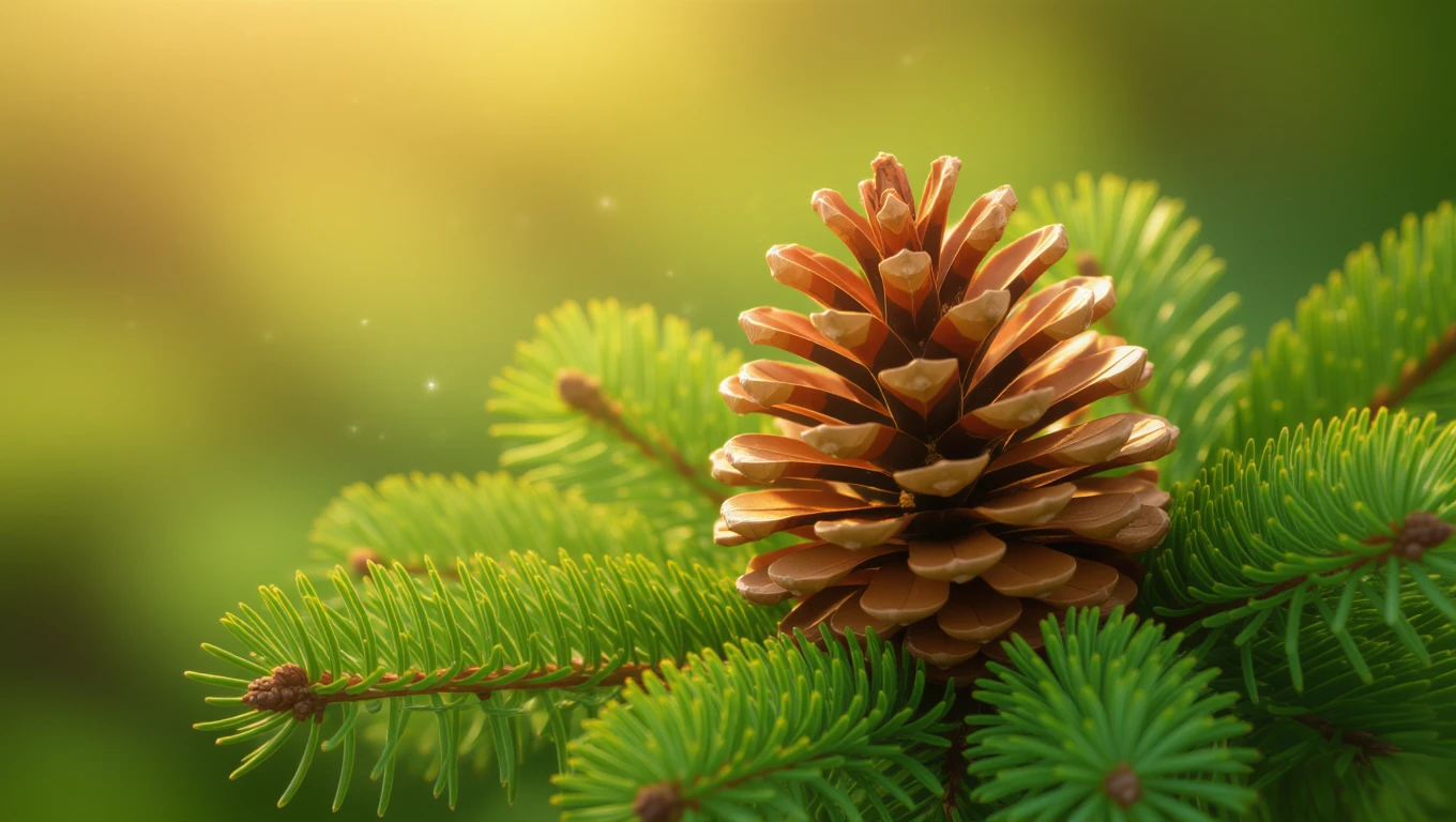 Tobozzal álmodni – szimbolika és álomfejtés Egy toboz zöld fenyőágakon, napfényben ragyogva, természetes környezetben.