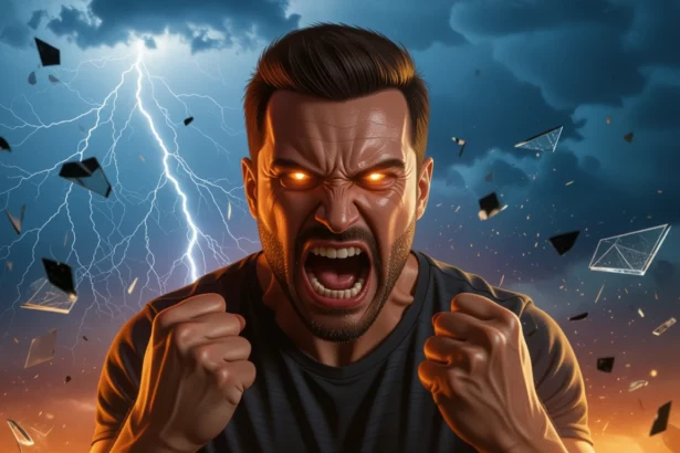 Dühös ember álma, ami a belső feszültségeket és haragokat tükrözi.