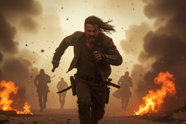 A lázadás szimbóluma, ahol a harcos menekül a káoszból, jelezve a belső küzdelmeket és a szabadság utáni vágyat.