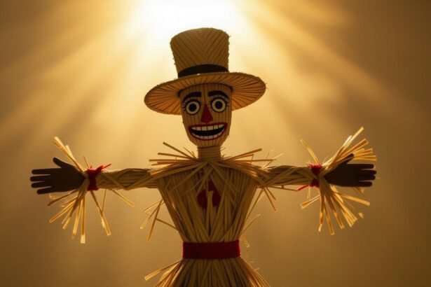 A szalmabábú álomban a védelmet és a biztonságot szimbolizálja, miközben a fények játékosan körülölelik.