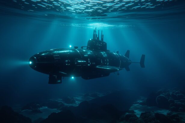 A tengeralattjáró mélyen a víz alatt, felfedezésre várva, a tudás és a titkok szimbóluma.