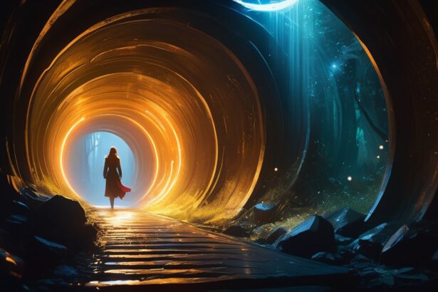 Az álomban egy titkos alagútban sétáló nő, aki új lehetőségeket keres.