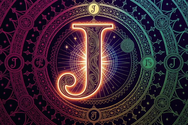 Egy díszes, stilizált 'J' betű, csillagokkal és mintákkal körülvéve.