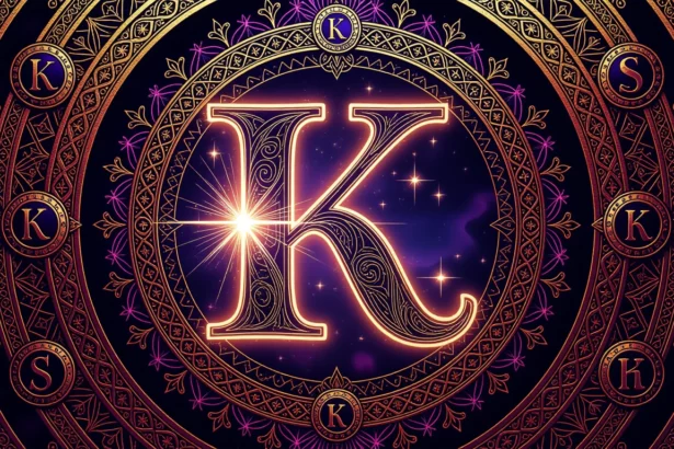 Díszes K betű, csillagokkal és virágmotívumokkal körülvéve, álomfejtéshez kapcsolódóan.