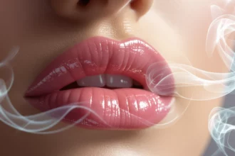 Mit jelent ajakkal álmodni? – Részletes álomfejtés és értelmezés Egy női ajkak közelről, fényes és csábító megjelenéssel, füsttel körülvéve.