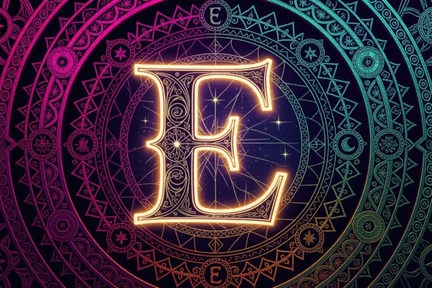 E betű díszes, színes háttérrel, álomfejtés szimbolikáját idézve.