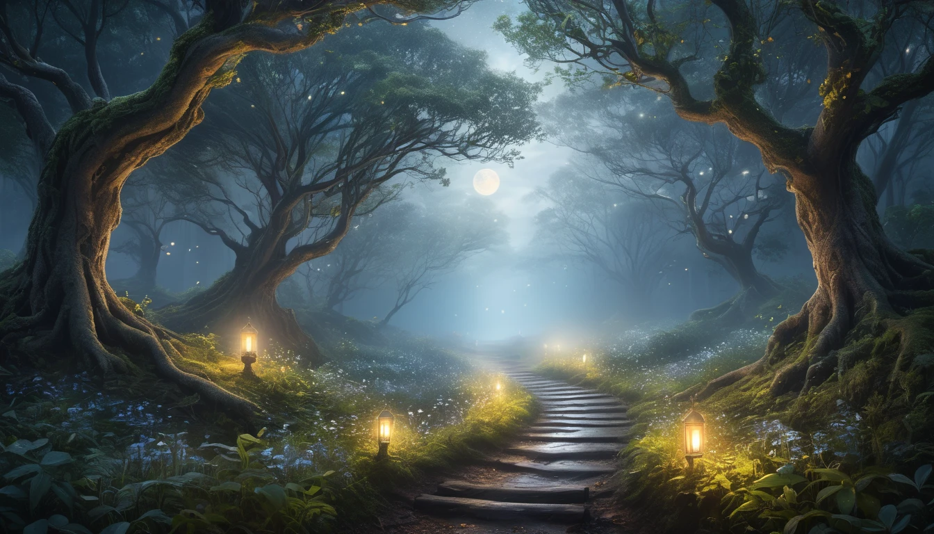 Mit jelent ösvényről álmodni? - Álomfejtés és értelmezés Egy kanyargós ösvény vezet át sűrű erdőn, lámpások világítanak az úton.