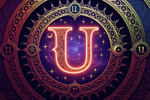 Az 'U' betű díszes, csillagokkal és szimbolikus elemekkel körülvéve.