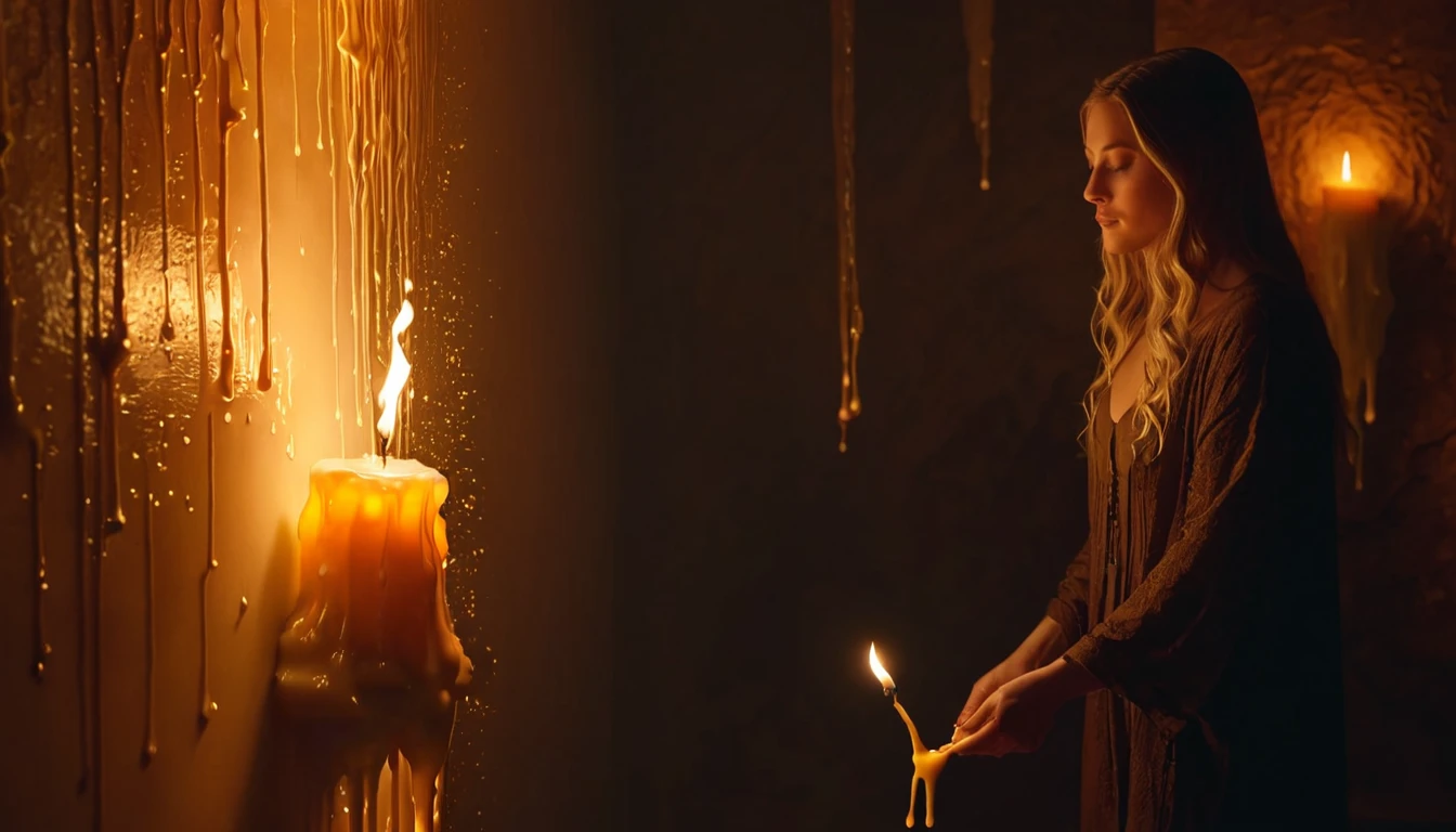 Mit jelent faggyúról álmodni? - Álomfejtés és értelmezés Egy nő gyertyát tart a kezében, miközben a falon faggyú csöpög.