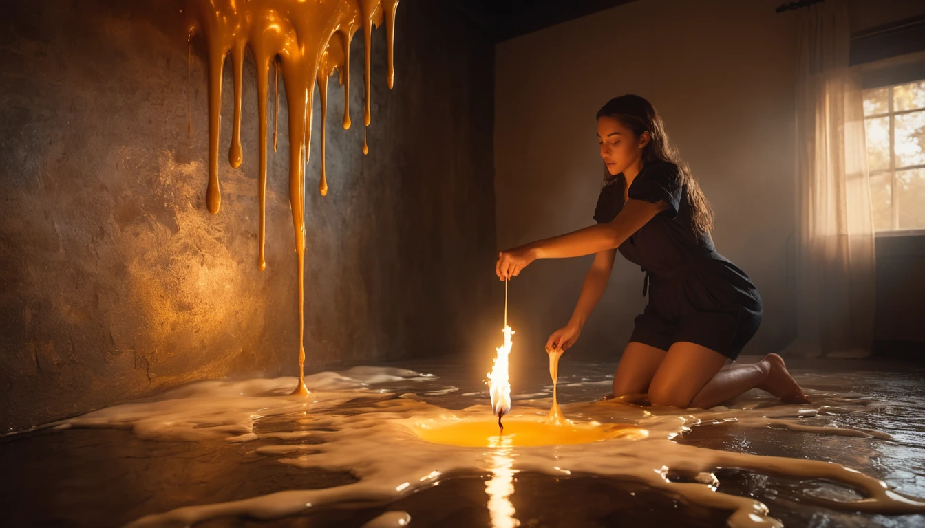 Mit jelent faggyúról álmodni? - Álomfejtés és értelmezés Egy nő a földön olvadt faggyúval játszik, lángot gyújtva.