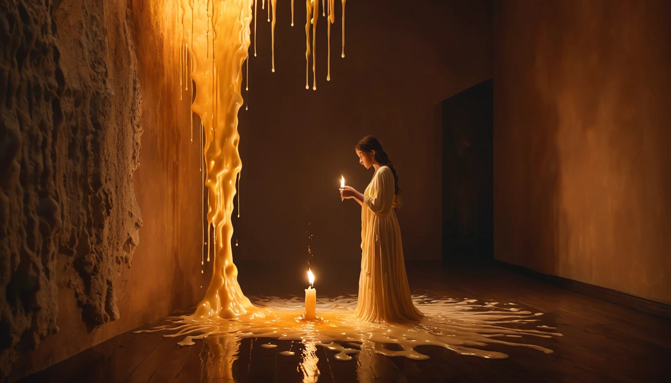 Mit jelent faggyúról álmodni? - Álomfejtés és értelmezés Egy nő áll egy gyertya mellett, miközben faggyú csöpög a falról.