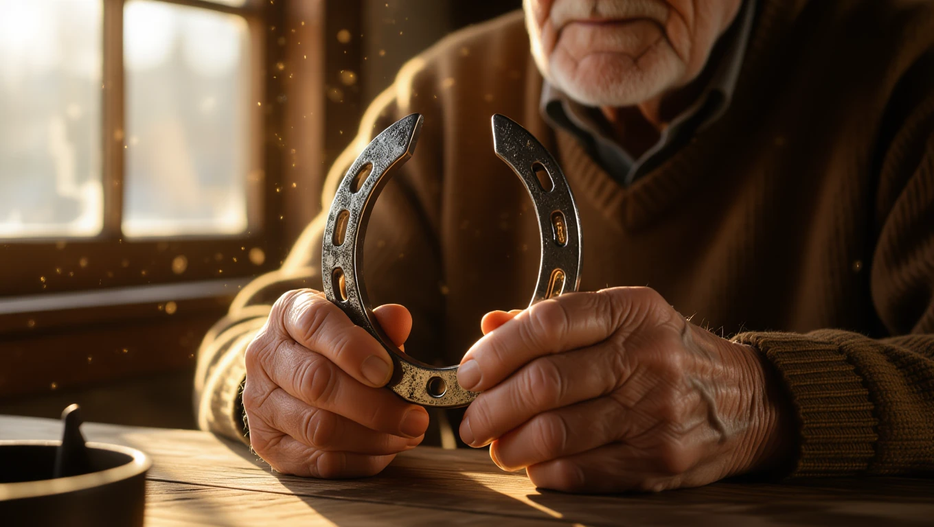 Idős férfi kezében patkó, amely az álomfejtés szimbóluma.