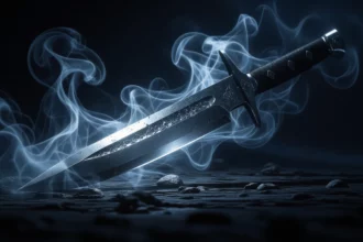 Mit jelent pengéről álmodni? – Részletes álomfejtés és értelmezés Egy fényes penge fekszik a földön, körülötte füstös köd.