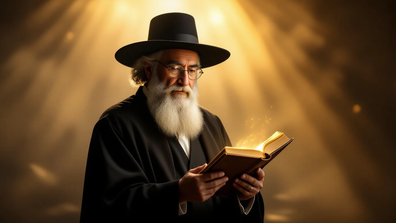 Mit jelent Rabbiról álmodni? – Részletes álomfejtés és értelmezés Egy rabbi olvas egy könyvet, bölcsességet és útmutatást sugallva.