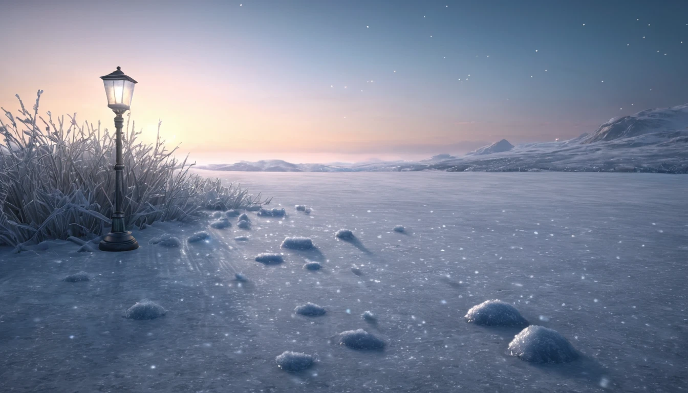 Mit jelent januárral álmodni? – Személyes álomfejtés és értelmezés Téli táj, hóval borított föld, lámpa és hegyek a háttérben.