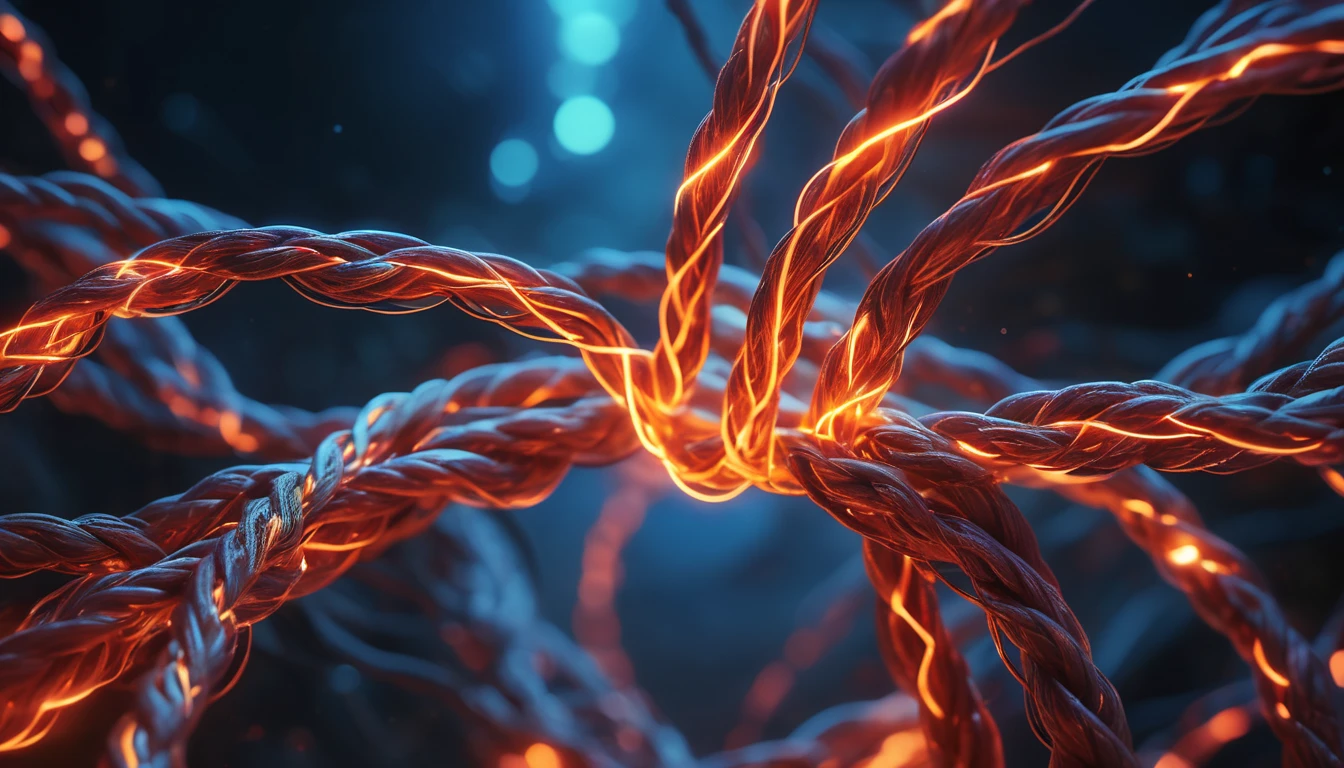 Mit jelent villanyvezetékről álmodni? - Személyes álomfejtés és értelmezés Fénylő villanyvezetékek összekapcsolódva, energia és feszültség szimbólumai.