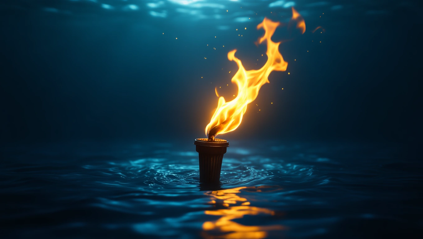 Mit jelent fáklyával álmodni? – Részletes álomfejtés és értelmezés Fáklya lángja világít a víz felszínén, megvilágítva a sötétséget.