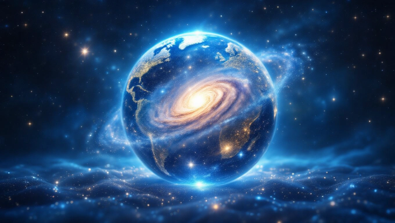 Mit jelent földgömbről álmodni? – Részletes álomfejtés és értelmezés Egy gyönyörű földgömb, amely a galaxis közepén lebeg, csillagokkal körülvéve.