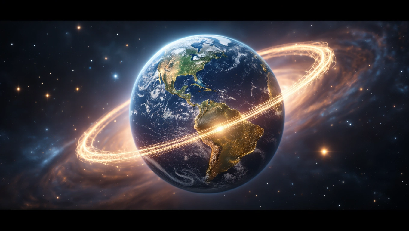 Mit jelent földgömbről álmodni? – Részletes álomfejtés és értelmezés Egy földgömb, amely körül fényes gyűrűk keringenek, a világot szimbolizálva.