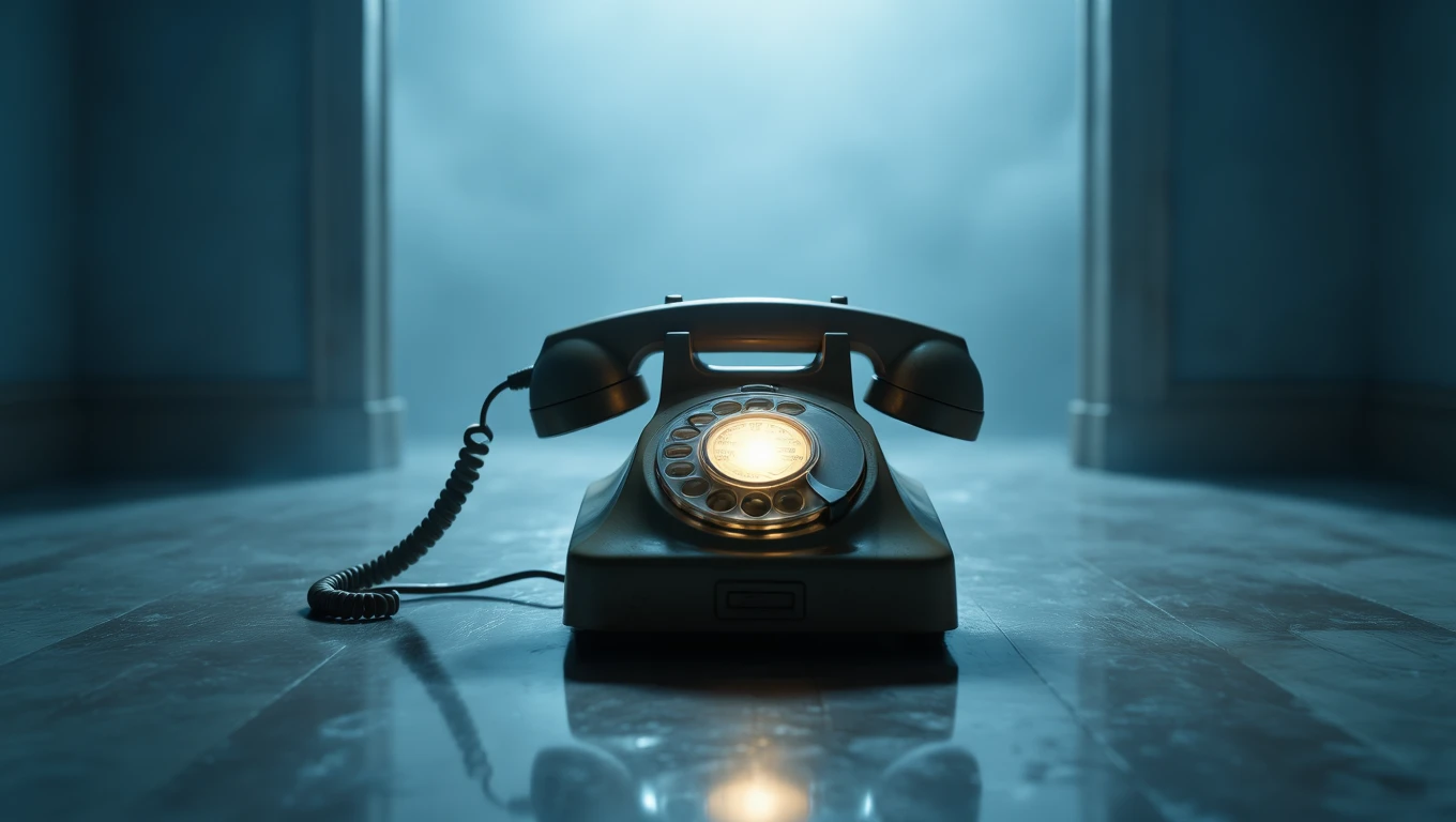 Mit jelent halálhírről álmodni? – Részletes álomfejtés és értelmezés Egy régi telefon, amely a sötét szobában világít, a halálhírről álmodás szimbóluma.