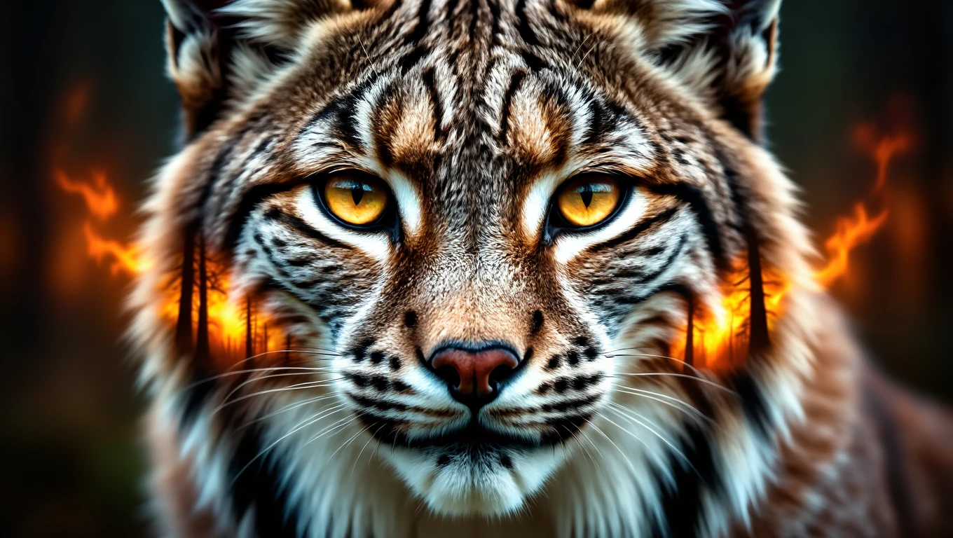 Egy hiúz arca, élénk sárga szemekkel, erőteljes és titokzatos megjelenéssel.