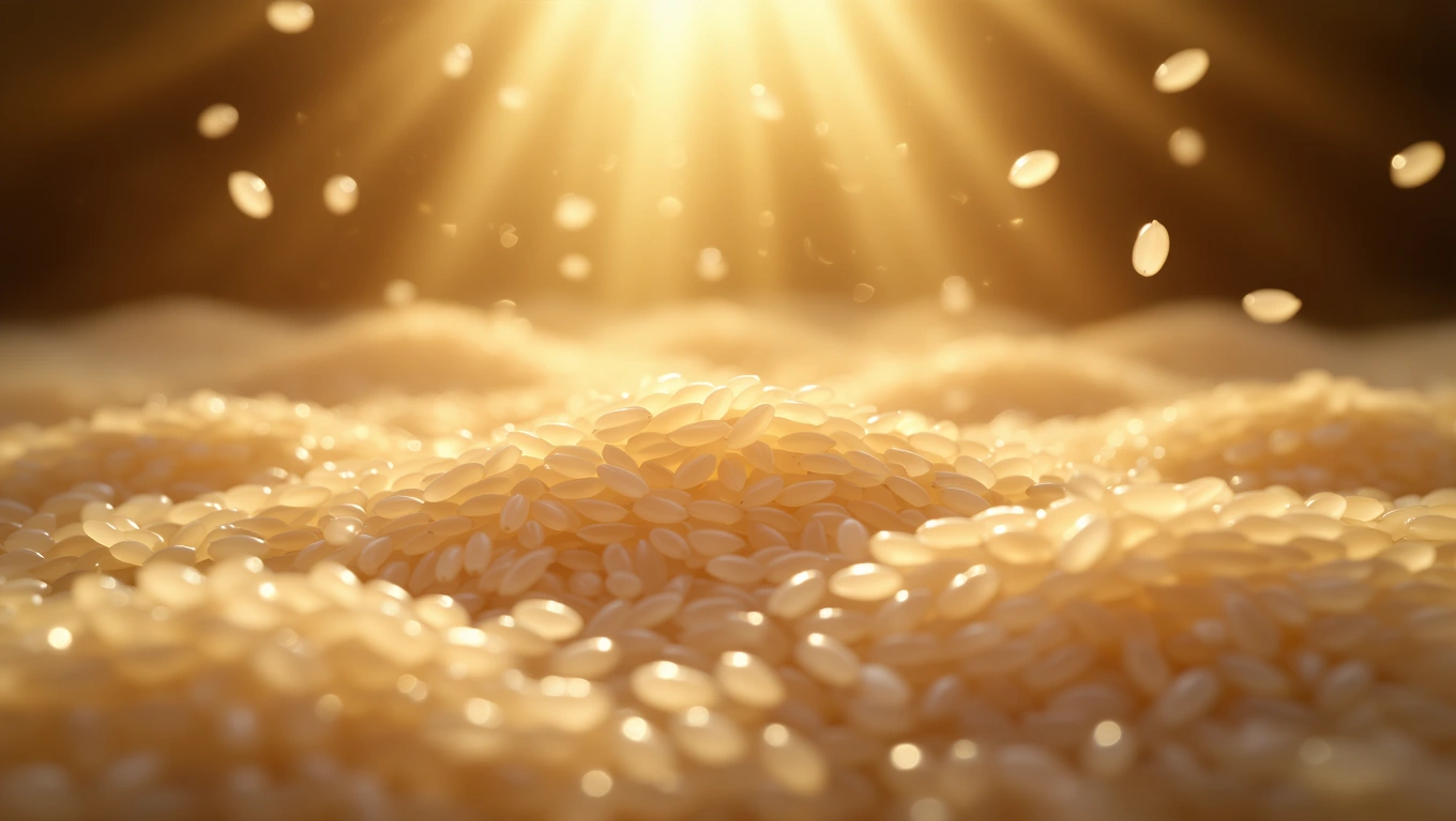 Mit jelent rizzsel álmodni? – Részletes álomfejtés és értelmezés Fényben úszó, friss rizsszemek, amelyek bőséget és termékenységet szimbolizálnak.