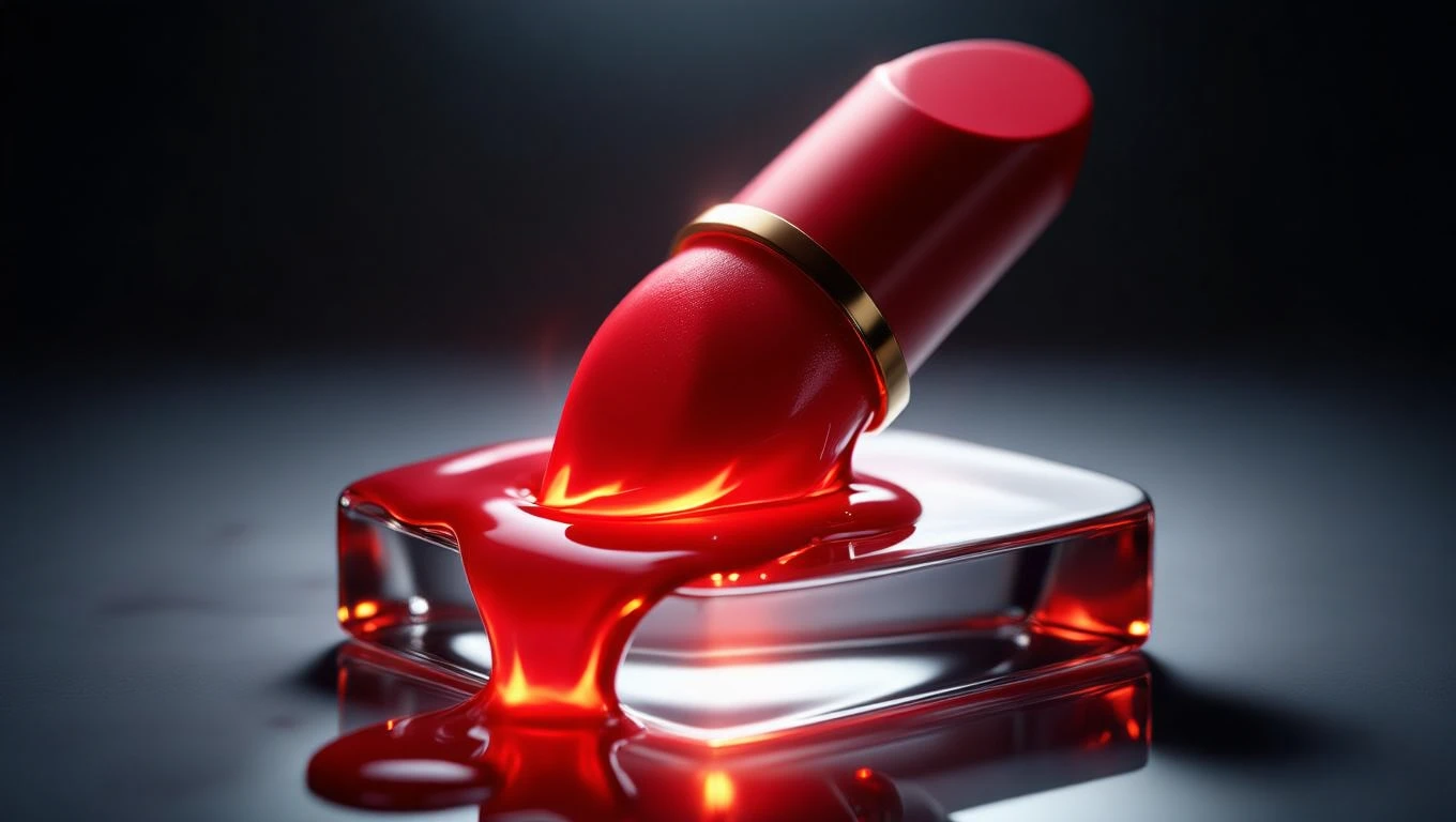 Mit jelent rúzzsal álmodni? – Részletes álomfejtés és értelmezés Egy piros rúzs, amely folyik egy átlátszó üvegben, szimbolizálva a nőiességet.