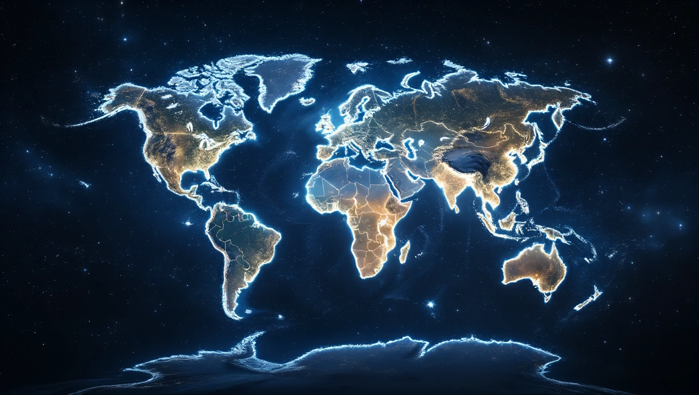 Mit jelent térképpel álmodni? – Részletes álomfejtés és értelmezés Egy világ térkép, amely csillagokkal és fényekkel van kiemelve, szimbolizálva az utazást és felfedezést.