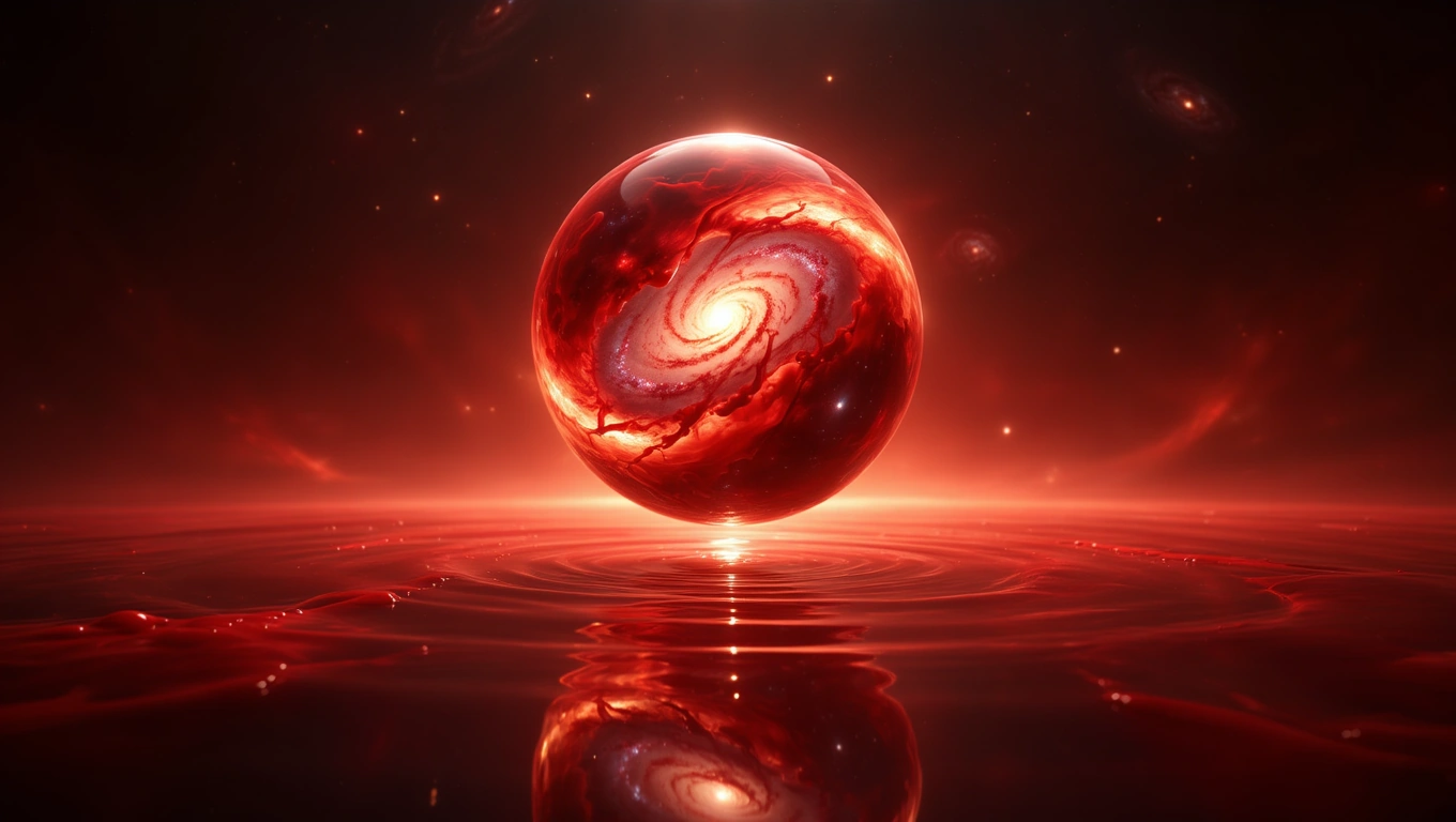 Mit jelent saját vérről álmodni? – Részletes álomfejtés és értelmezés Egy vörös színű gömb, amely spirális mintázattal és vízszintes tükröződéssel rendelkezik.