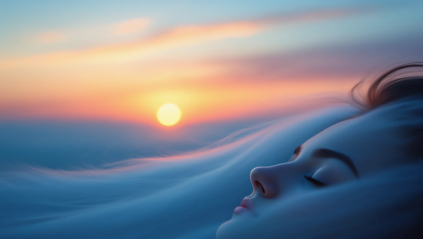 Mit jelent arcbőrrel álmodni? – Részletes álomfejtés és értelmezés Egy álmodozó nő arca, háttérben naplementével és lágy felhőkkel.