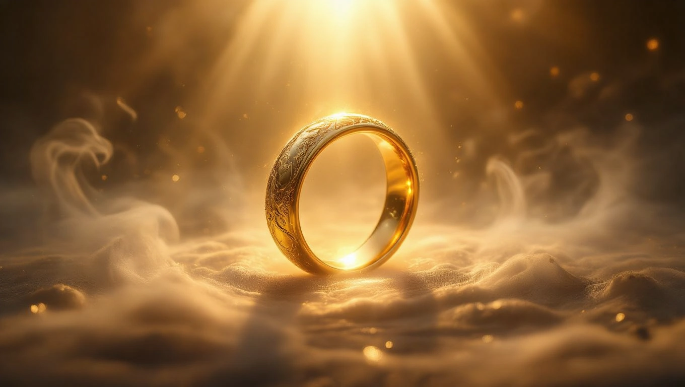 Mit jelent gyűrűvel álmodni? – Részletes álomfejtés és értelmezés Egy gyönyörű, arany gyűrű fénye ragyog a ködben.