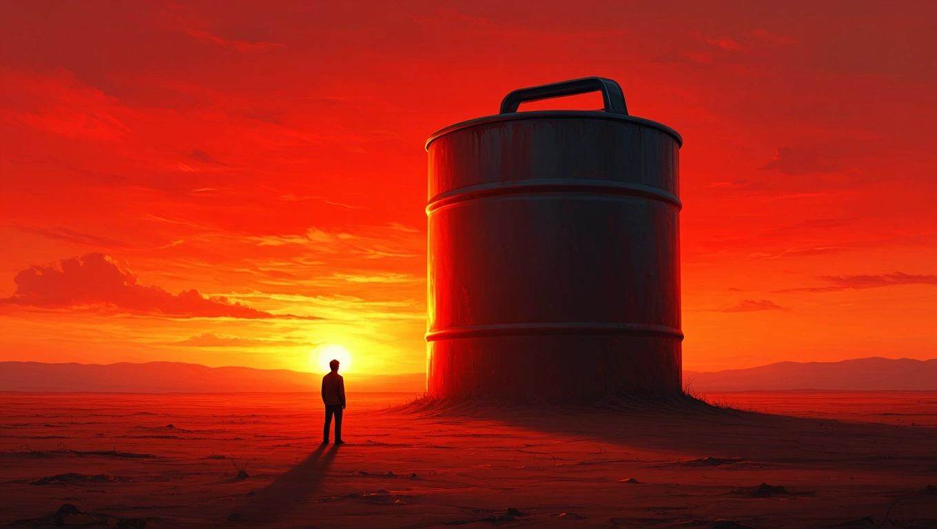 Mit jelent benzines kannáról álmodni? – Online álomfejtés és értelmezés Egy hatalmas benzines kanna áll a naplementében, mellette egy emberi alak.