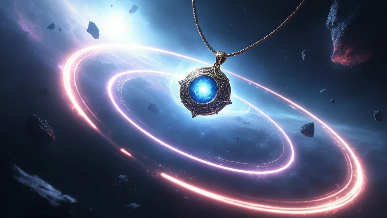 Mit jelent bűvös amulettel álmodni? – Részletes álomfejtés és értelmezés Egy bűvös amulett lebeg a világűrben, kék fény sugárzik belőle.