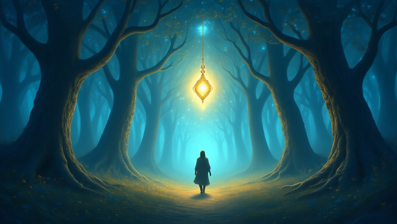 Mit jelent bűvös amulettel álmodni? – Részletes álomfejtés és értelmezés Egy bűvös amulett világít a sűrű erdőben, misztikus hangulatot teremtve.