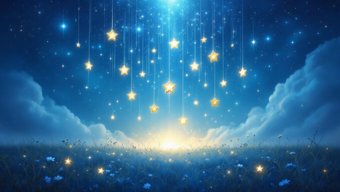Mit jelent jelvénnyel álmodni? – Részletes álomfejtés és értelmezés Csillagok lógnak az éjszakai égen, varázslatos hangulatot teremtve.