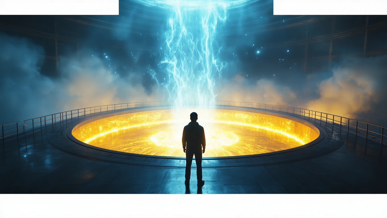 Mit jelent erőműről álmodni? – Részletes álomfejtés és értelmezés Egy ember áll egy erőmű közepén, ahol fény és energia áramlik.