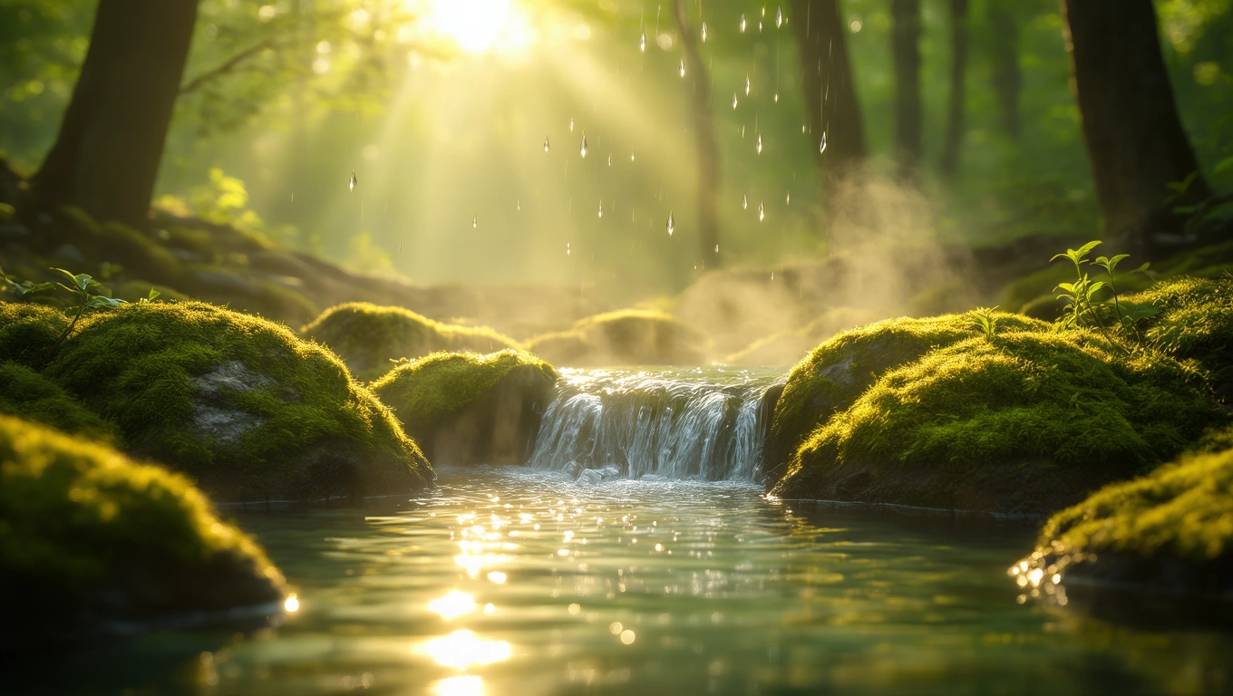 Mit jelent forrásról álmodni? – Részletes álomfejtés és értelmezés Egy csodás erdei forrás, amelyből víz csordogál, zöld mohával borított kövekkel körülvéve.