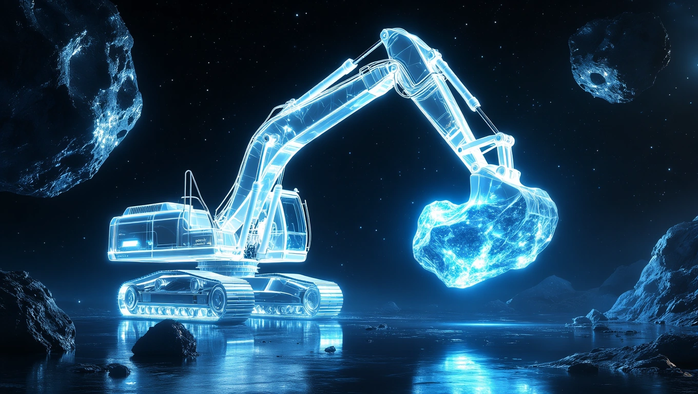 Mit jelent markológépről álmodni? – Részletes álomfejtés és értelmezés Egy futurisztikus markológép, amely egy fénylő kőzetet emel az űrben.