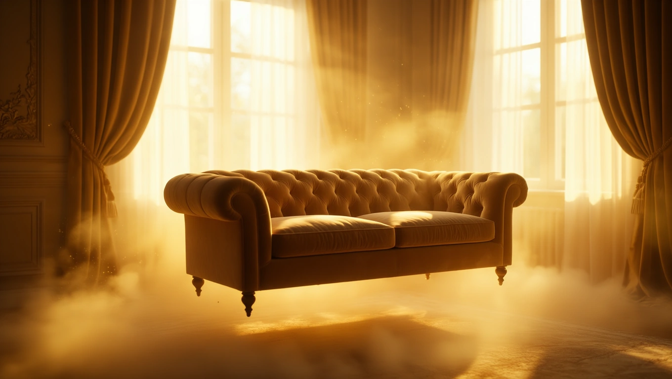 Mit jelent heverővel álmodni? – Részletes álomfejtés és értelmezés Egy elegáns heverő lebeg egy világos, napfényes szobában.