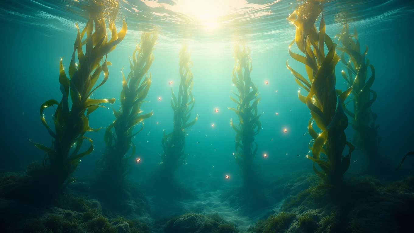 Mit jelent hínárral álmodni? – Részletes álomfejtés és értelmezés Hínár növények a víz alatt, napfény szűrődik át a felszínen.