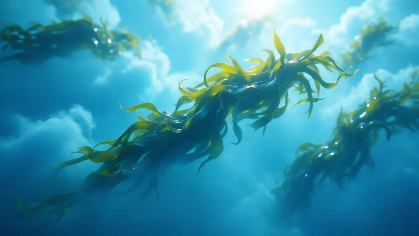 Mit jelent hínárral álmodni? – Részletes álomfejtés és értelmezés Zöld hínár lebeg a víz alatt, napfény szűrődik át a vízen.