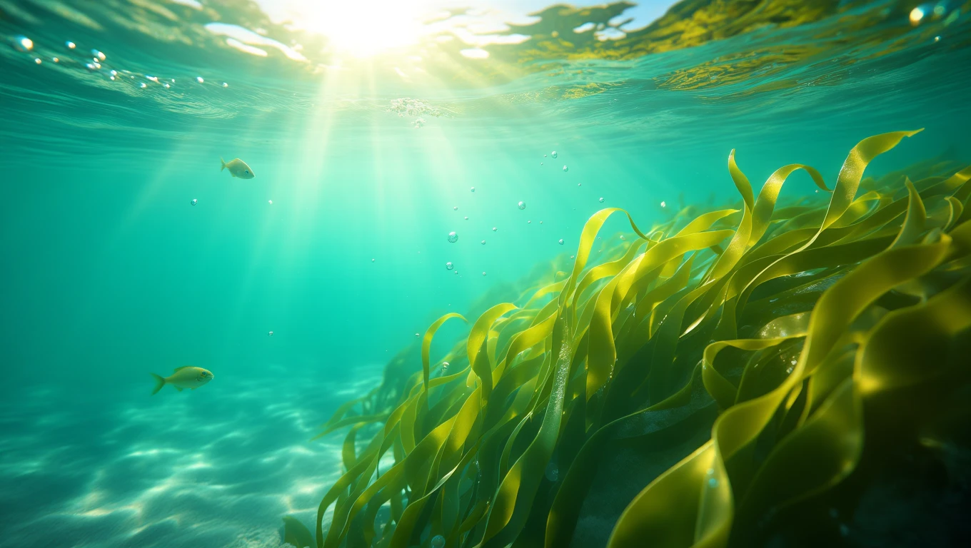 Mit jelent hínárral álmodni? – Részletes álomfejtés és értelmezés Tiszta vízben úszó hínár, napfény átszűrődik a vízen.