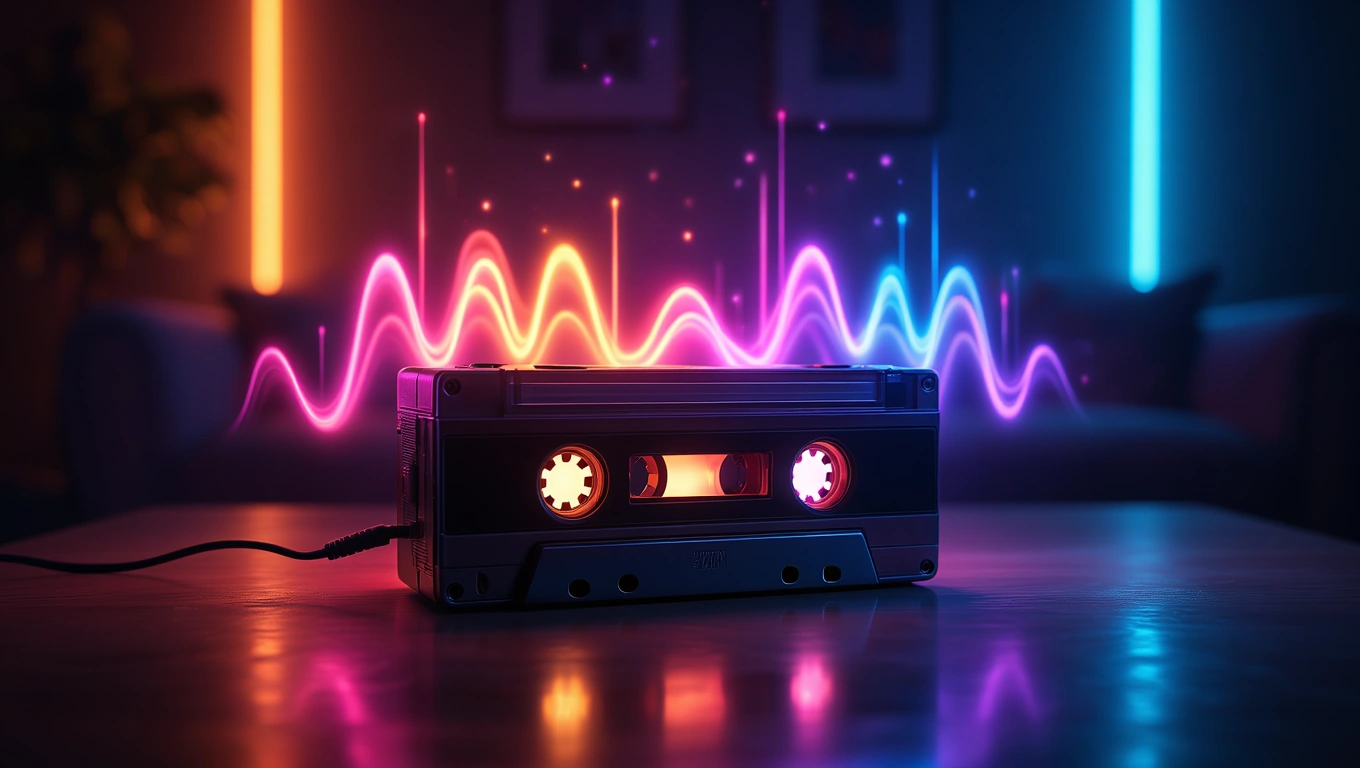 Mit jelent kazettával álmodni? – Részletes álomfejtés és értelmezés Egy kazetta, mellette színes hanghullámok, a múlt emlékeit idézve.