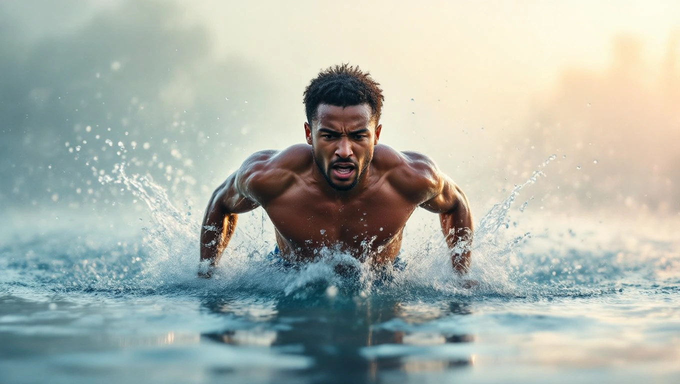 Mit jelent arról álmodni, hogy hiába próbálkozol? – Részletes álomfejtés és értelmezés Egy férfi úszik a vízben, küzdve a hullámokkal, erőfeszítéssel az előrehaladásért.