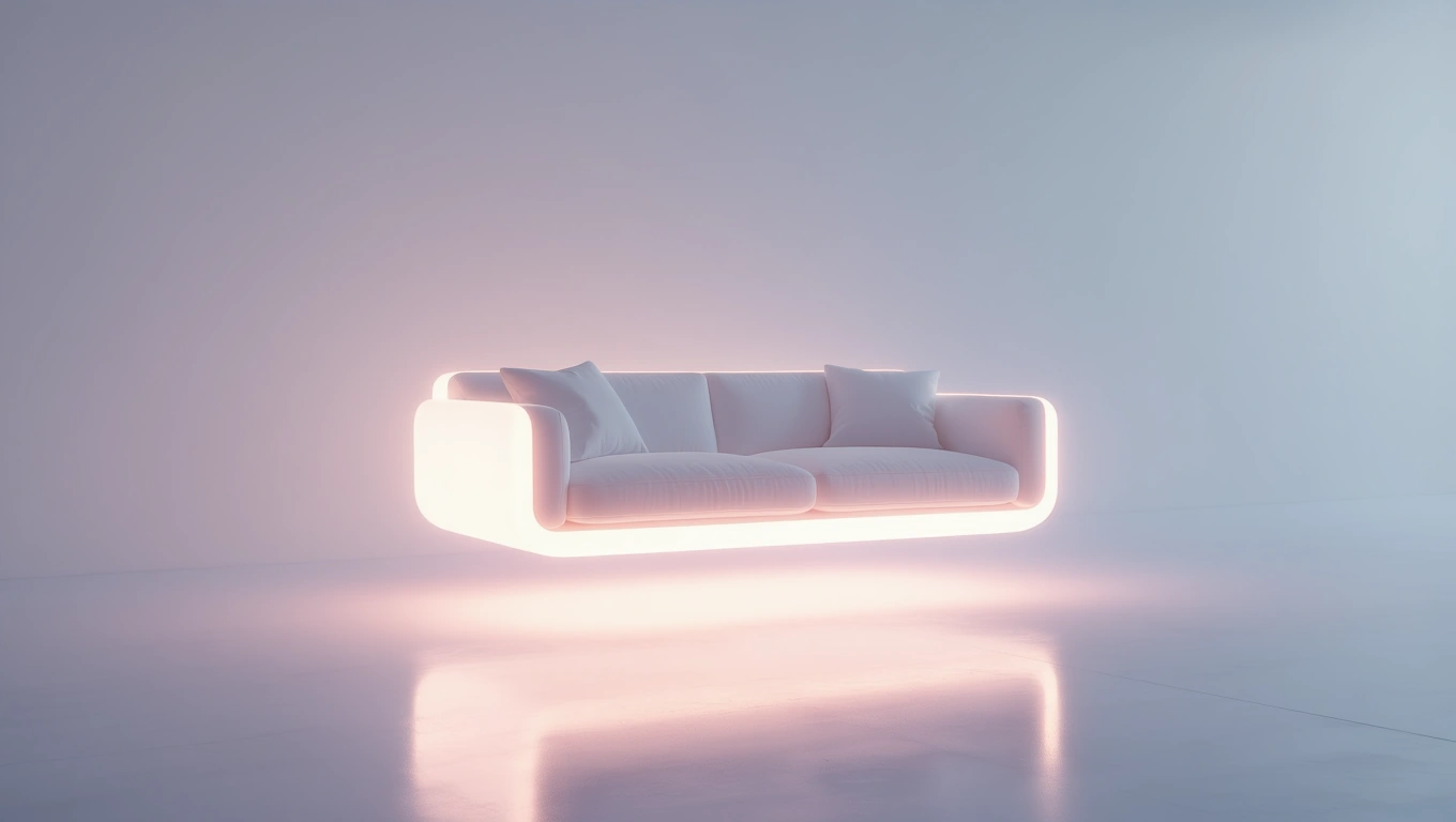 Mit jelent heverővel álmodni? – Részletes álomfejtés és értelmezés Egy modern, világító heverő lebeg egy világos háttér előtt.